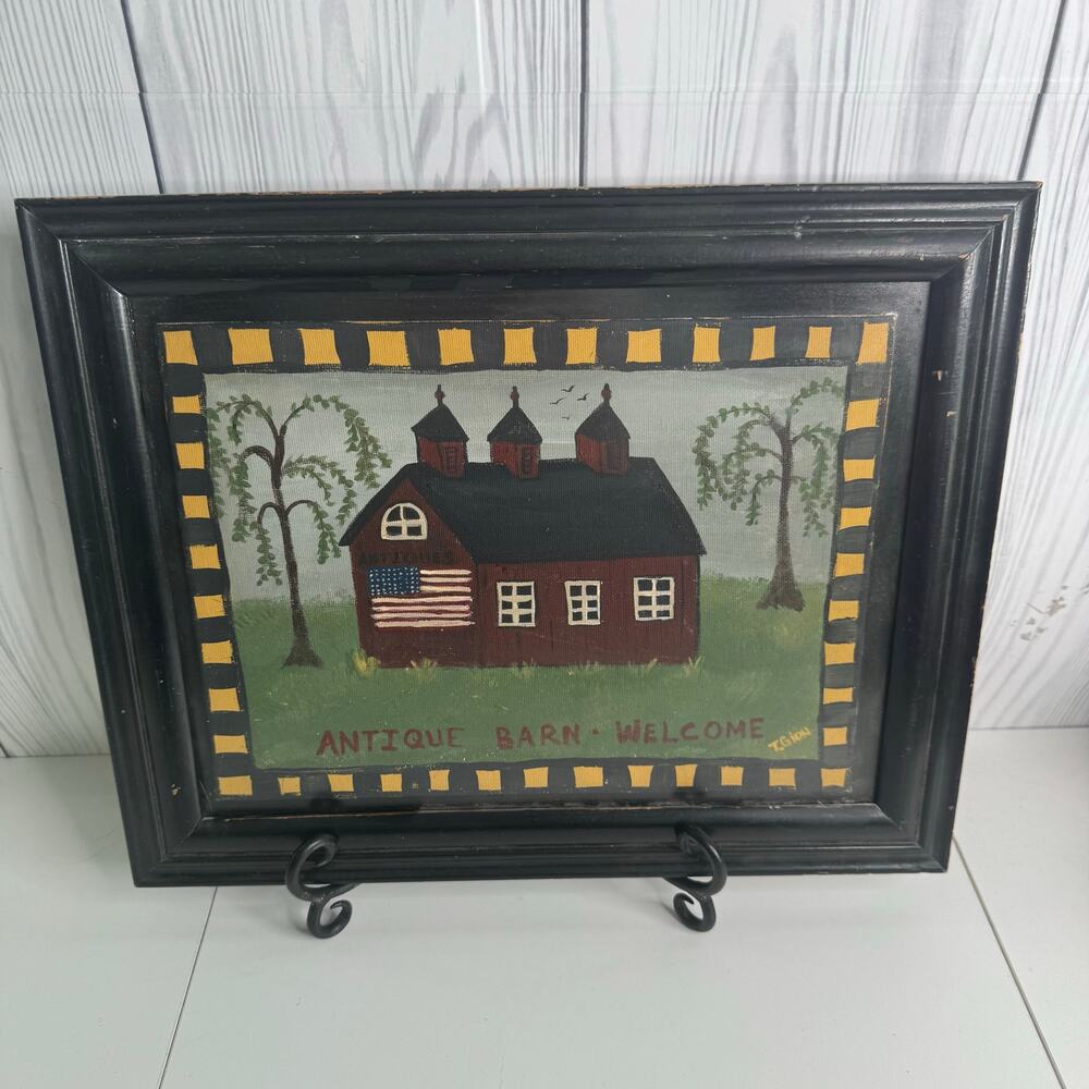 Primitive Antique Barn Welcome Wall Art Americana Farmhouse Decor 12x15 Framed